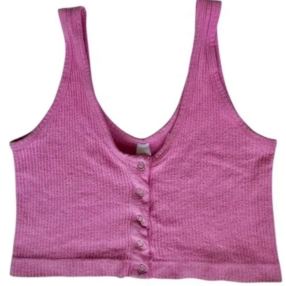 Urban Outfitters Mauve Ribbed Button Crop Top